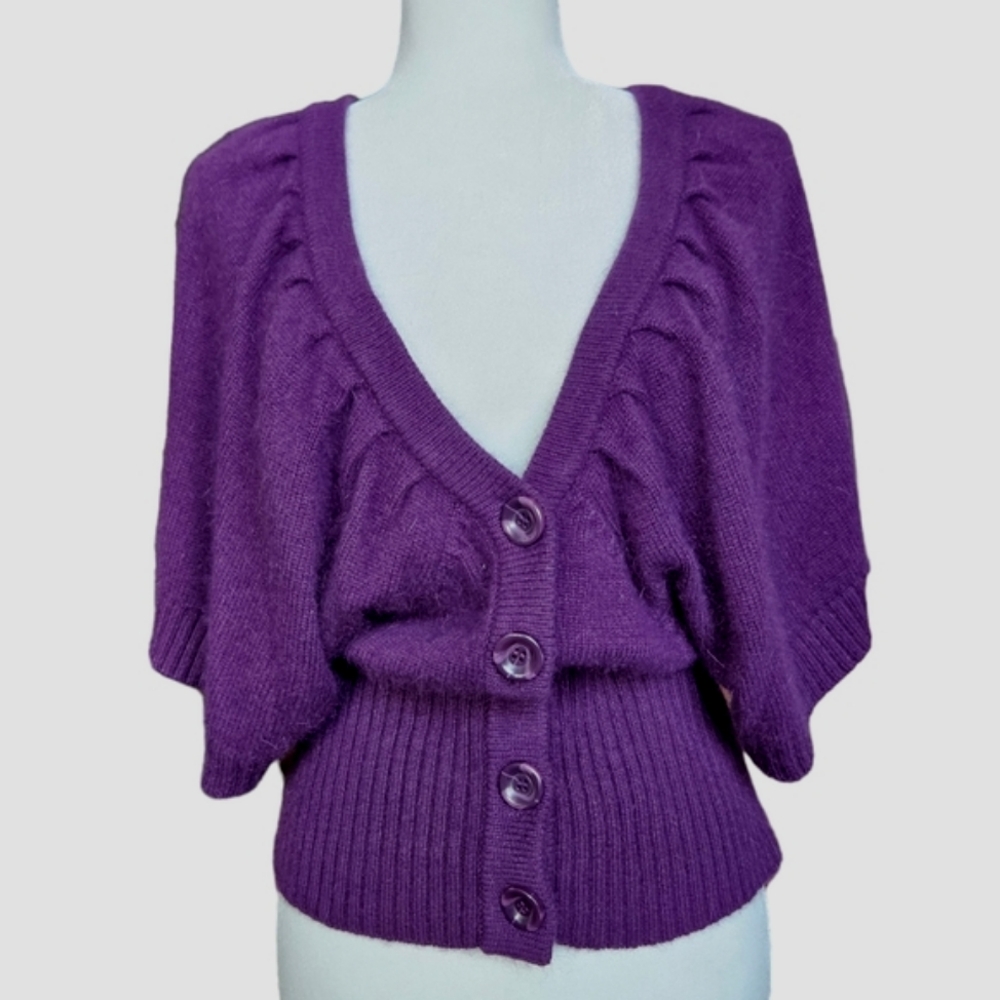 CYC purple sweater V-neck & back short butterfly sleeve ribbed wide waist size M